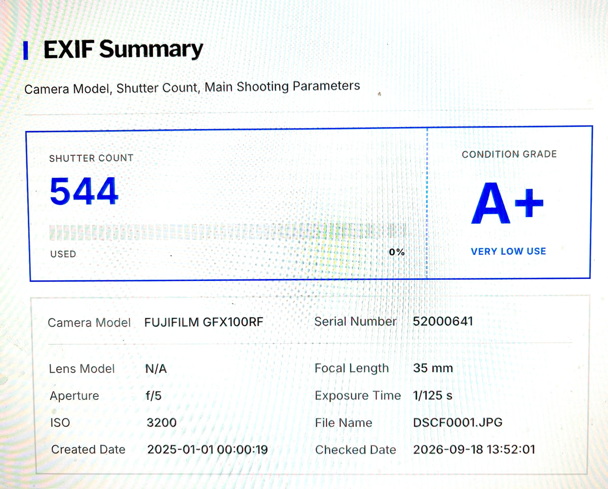 Fujifilm GFX100RF Digitalkamera, Schwarz – Neuwertig mit 544 Auslösungen