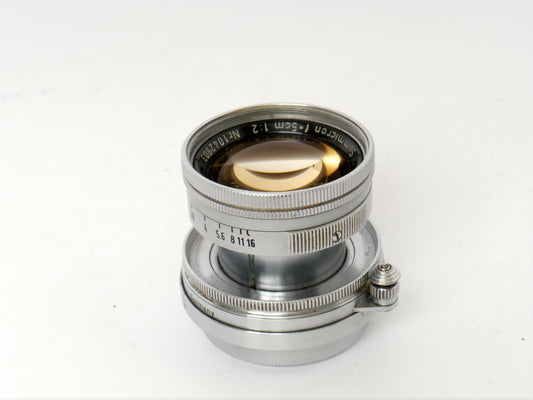 Leica Summicron M39 2/50 mm Art. SOOIC „Radioactive Thorium Glass“ – guter Zustand, mit orginal Leica Sonnenblende