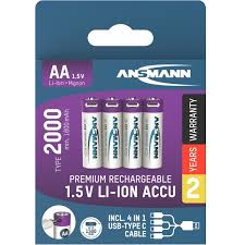 ANSMANN AA 1.5V Li-Ion 2000mAh (4-Pack)direkt USB ladbar