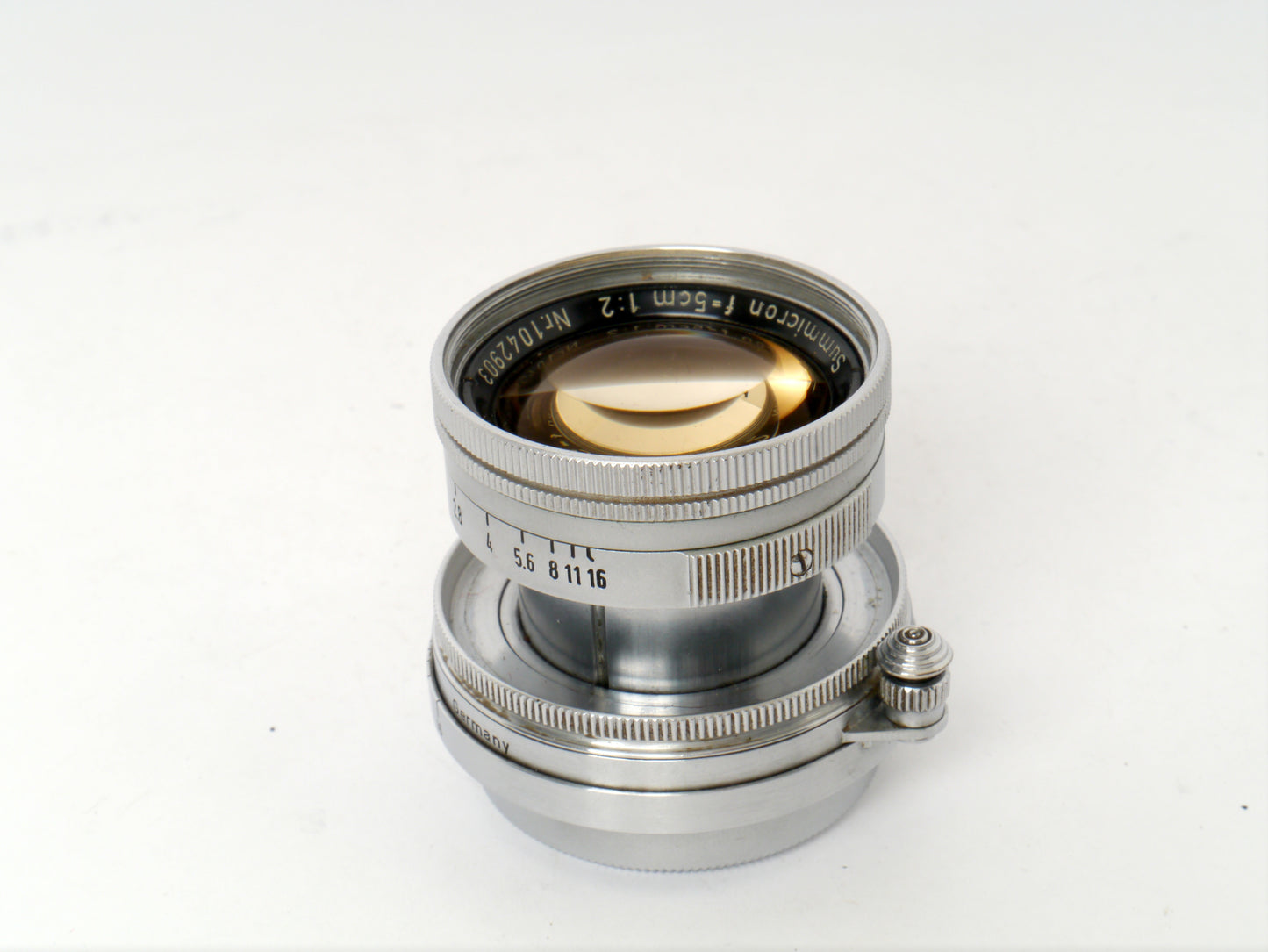 Leica Summicron M39 2/50 mm Art. SOOIC „Radioactive Thorium Glass“ – guter Zustand, mit orginal Leica Sonnenblende