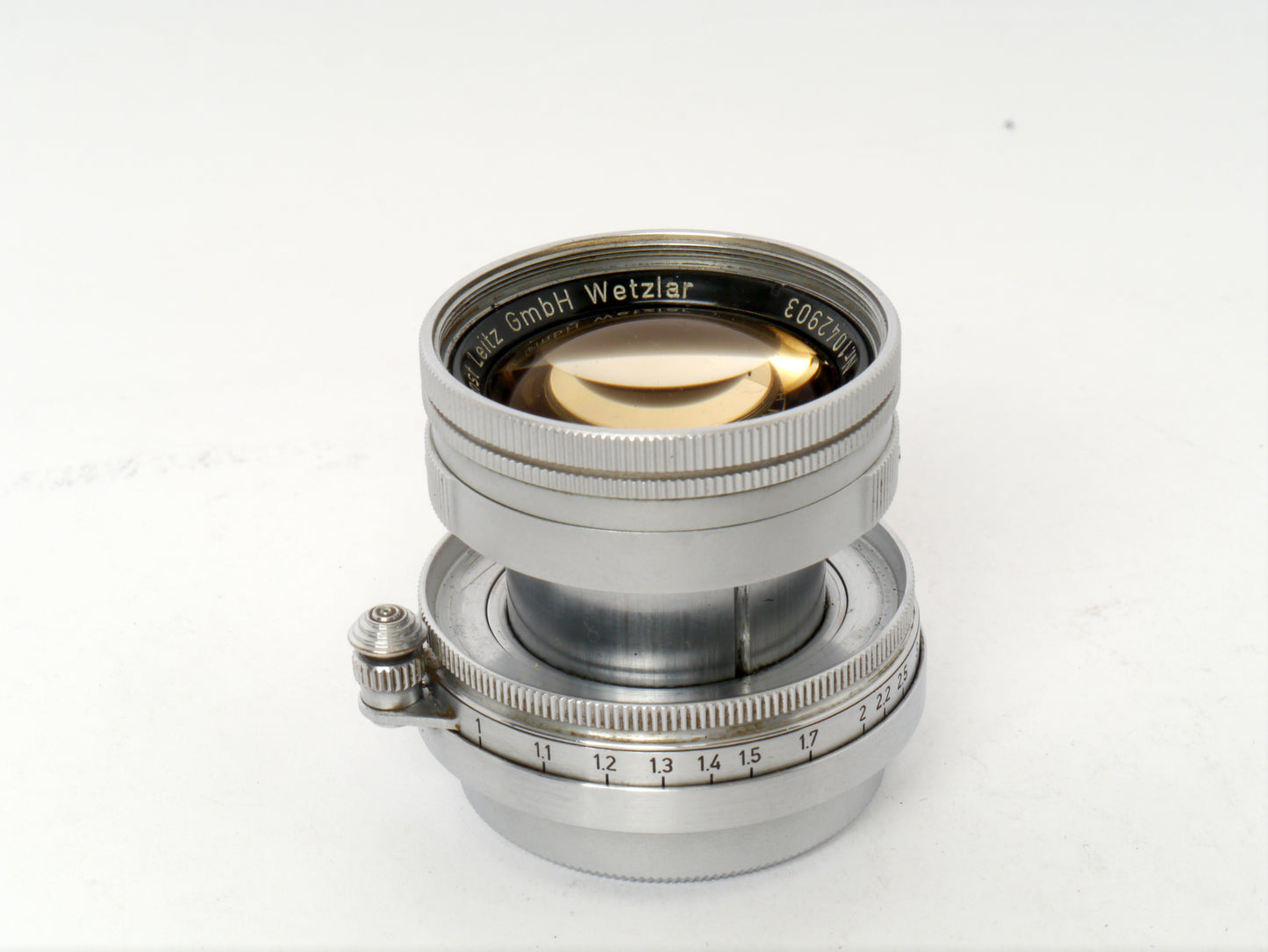 Leica Summicron M39 2/50 mm Art. SOOIC „Radioactive Thorium Glass“ – guter Zustand, mit orginal Leica Sonnenblende