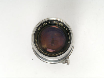 Leica Summicron M39 2/50 mm Art. SOOIC „Radioactive Thorium Glass“ – guter Zustand, mit orginal Leica Sonnenblende