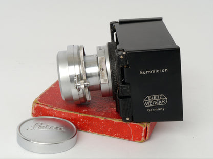 Leica Summicron M39 2/50 mm Art. SOOIC „Radioactive Thorium Glass“ – guter Zustand, mit orginal Leica Sonnenblende