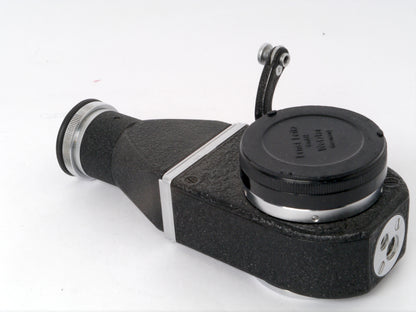 Leica Elmar 3,5/65 mm chrom mit Einstellschnecke Art. 16464 und Visoflex II mit 90° Lupe Art. OTVXO / 16461 – sehr guter Zustand