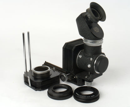 Leica Visoflex I Spiegelkasten Art. PLOOT mit 45° 4× Lupe Art. PEGOO, original Doppeldrahtauslöser– sehr guter Zustand
