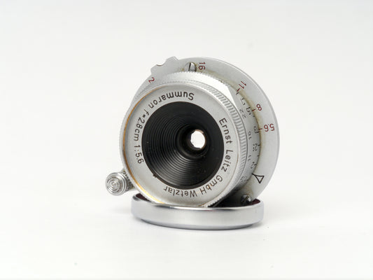 Leica Summaron M 39 Gewinde 5,6/28 mm chrom Art. SNOOX - mit seltener Sonnenblende Art. SGOOGZ guter Zustand