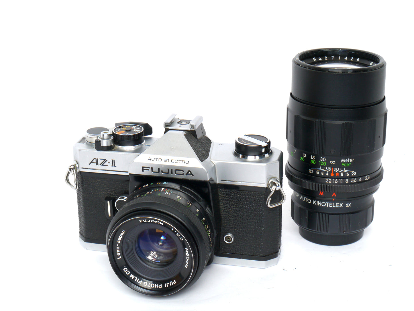 Fujica AZ-1 Gehäuse mit Fujinon 2,2/ 55mm und Suntar 2,8/ 135mm Tele mit WEP 2 x Teleconverter– guter Zustand