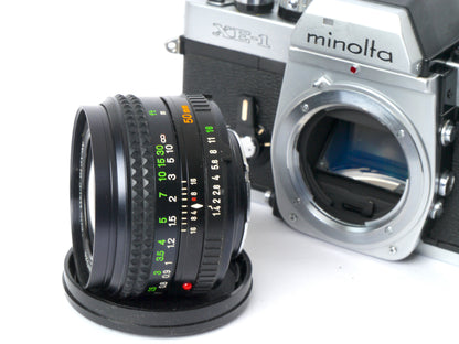 Minolta XE-1 Gehäuse chrom mit MD Rokkor 1,4/ 50mm – guter Zustand
