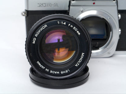 Minolta XE-1 Gehäuse chrom mit MD Rokkor 1,4/ 50mm – guter Zustand