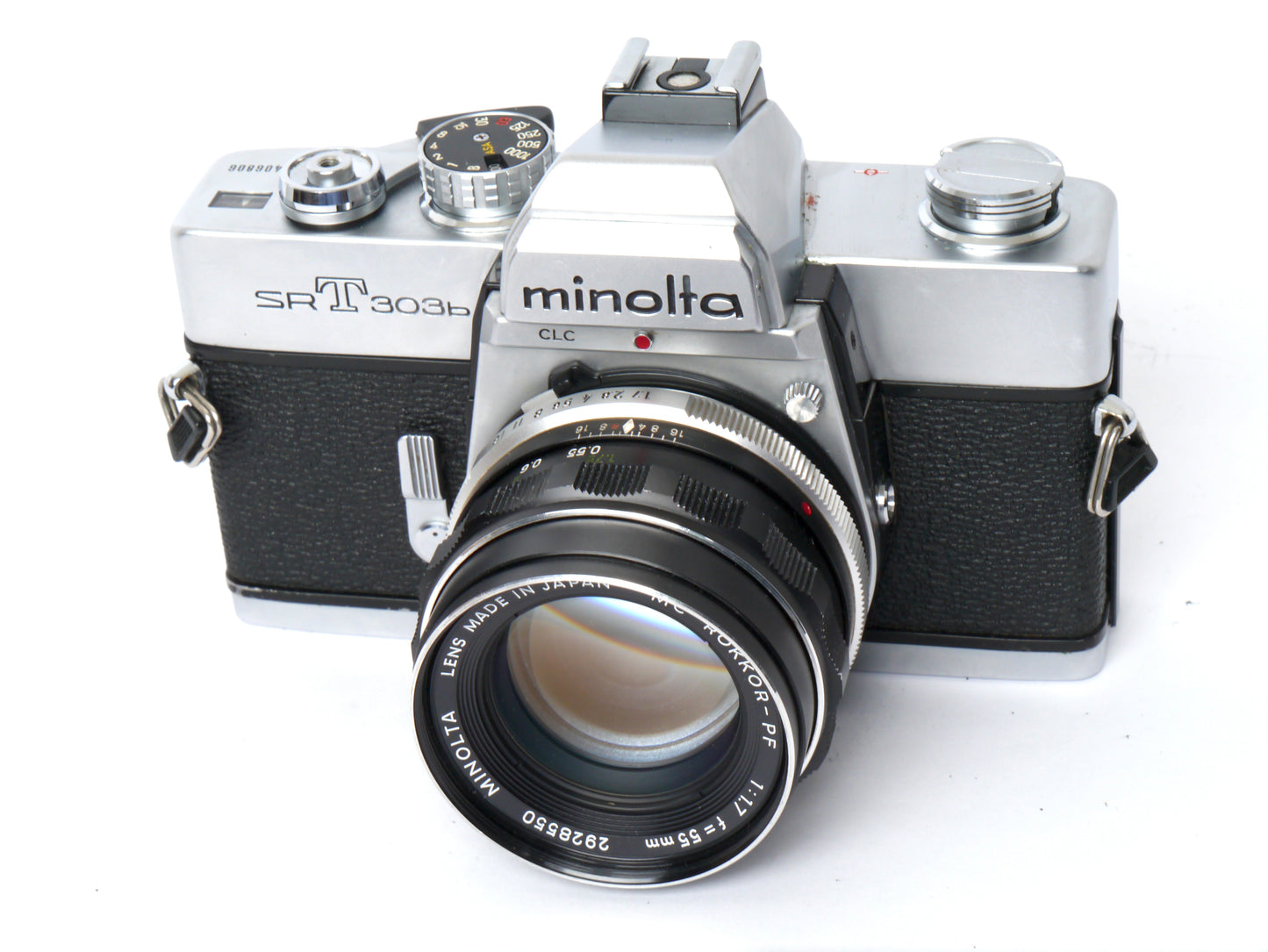 Minolta SRT 303 b Gehäuse chrom mit MC Rokkor-PF 1,7/ 55mm – guter Zustand
