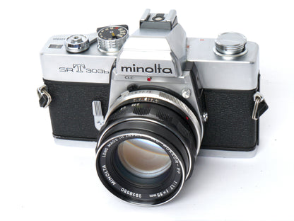 Minolta SRT 303 b Gehäuse chrom mit MC Rokkor-PF 1,7/ 55mm – guter Zustand