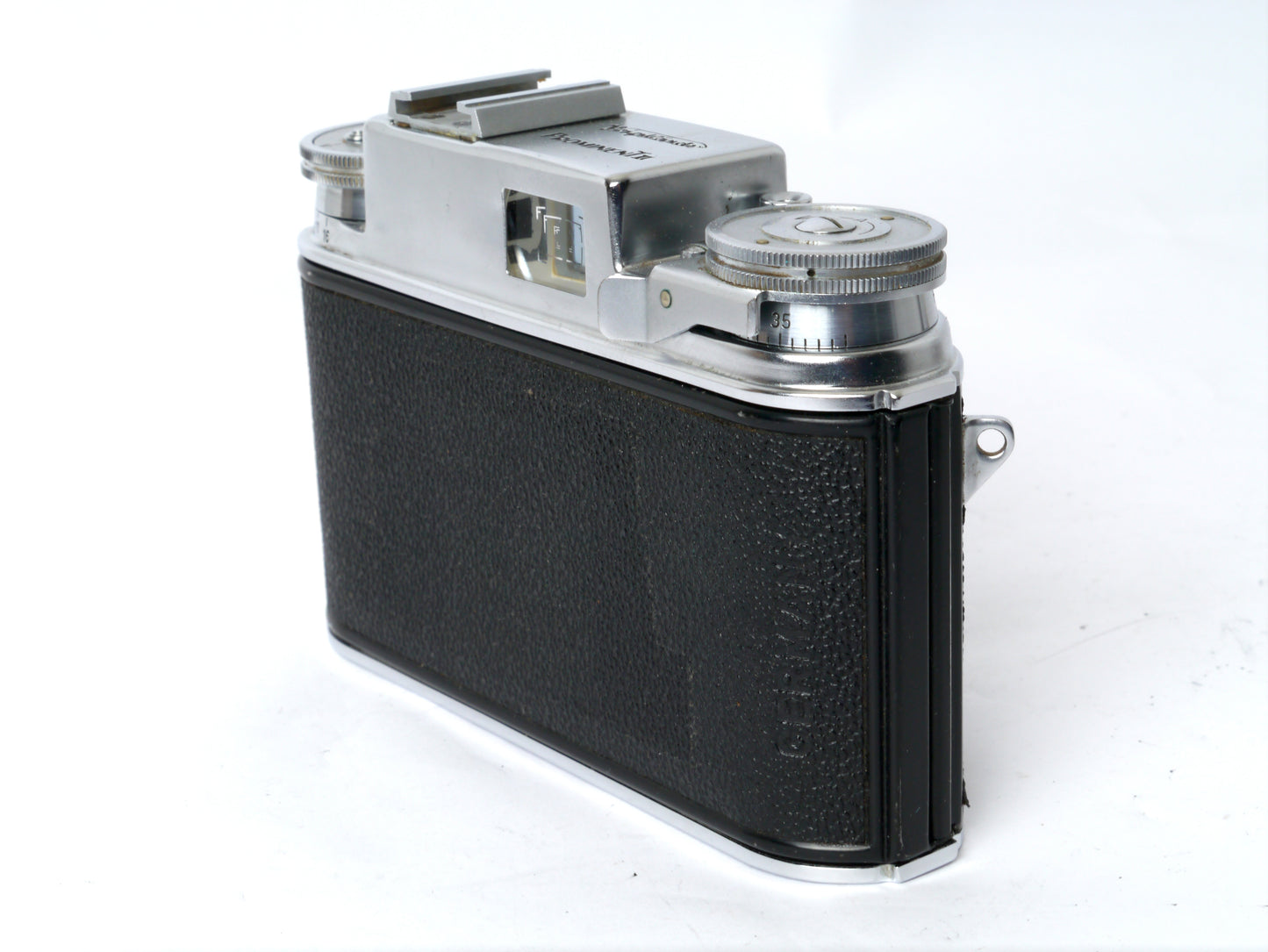 Voigtländer Prominent Gehäuse Art. 124/ mit Ultron 2/ 50mm, Telomar 5,5/ 100mm, Skoparon 3,5/ 35mm, Spiegelreflexeinheit mit 2 Sucherlupen – sehr gut