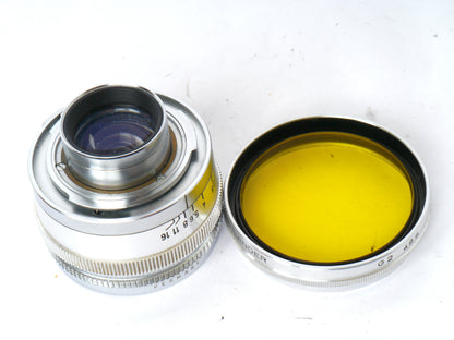 Voigtländer Prominent Gehäuse Art. 124/ mit Ultron 2/ 50mm, Telomar 5,5/ 100mm, Skoparon 3,5/ 35mm, Spiegelreflexeinheit mit 2 Sucherlupen – sehr gut