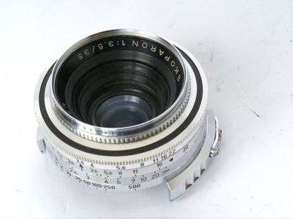 Voigtländer Prominent Gehäuse Art. 124/ mit Ultron 2/ 50mm, Telomar 5,5/ 100mm, Skoparon 3,5/ 35mm, Spiegelreflexeinheit mit 2 Sucherlupen – sehr gut