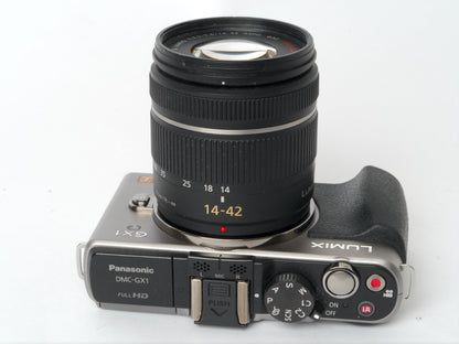 Panasonic Lumix DMC-GX1 Silber mit Lumix G VARIO 3,5-5,6/14-42mm ASPH. O.I.S. – sehr gut
