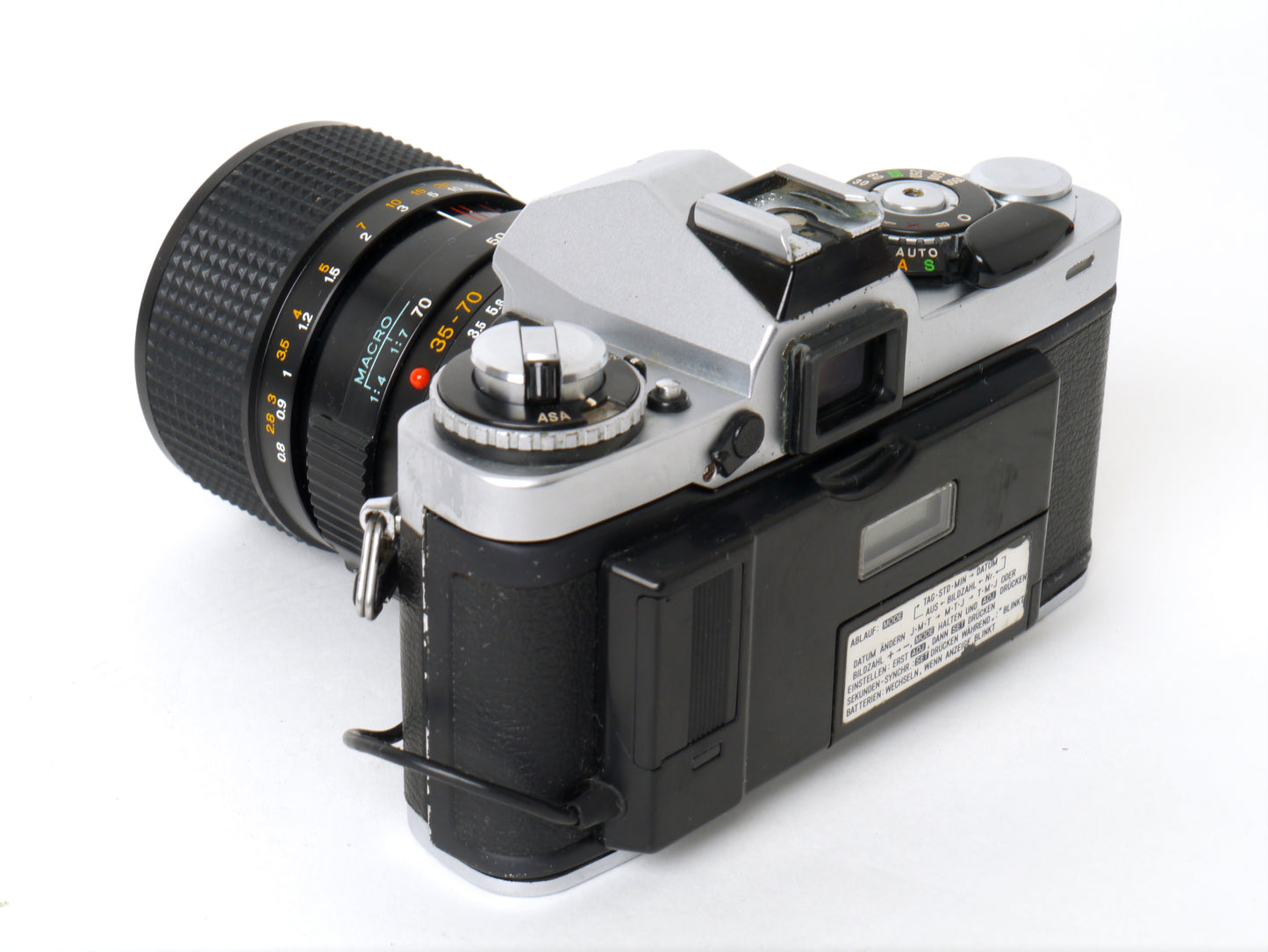 Minolta XD-7 Gehäuse Silber mit MD 3,5/35-70mm und Datenrückwand D – gut