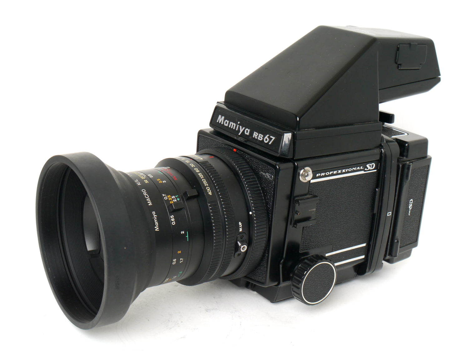 Mamiya RB67 Pro SD Set mit Makro K/L 4,5/140mm, Filmmagazin und Prismenfinder – guter Zustand