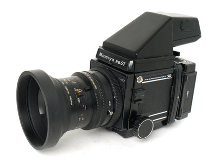 Mamiya RB67 Pro SD Set mit Makro K/L 4,5/140mm, Filmmagazin und Prismenfinder – guter Zustand