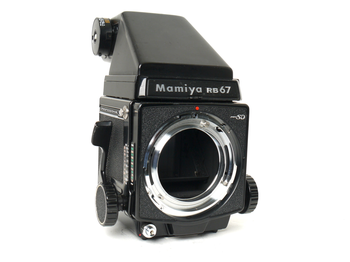 Mamiya RB67 Pro SD Set mit Makro K/L 4,5/140mm, Filmmagazin und Prismenfinder – guter Zustand
