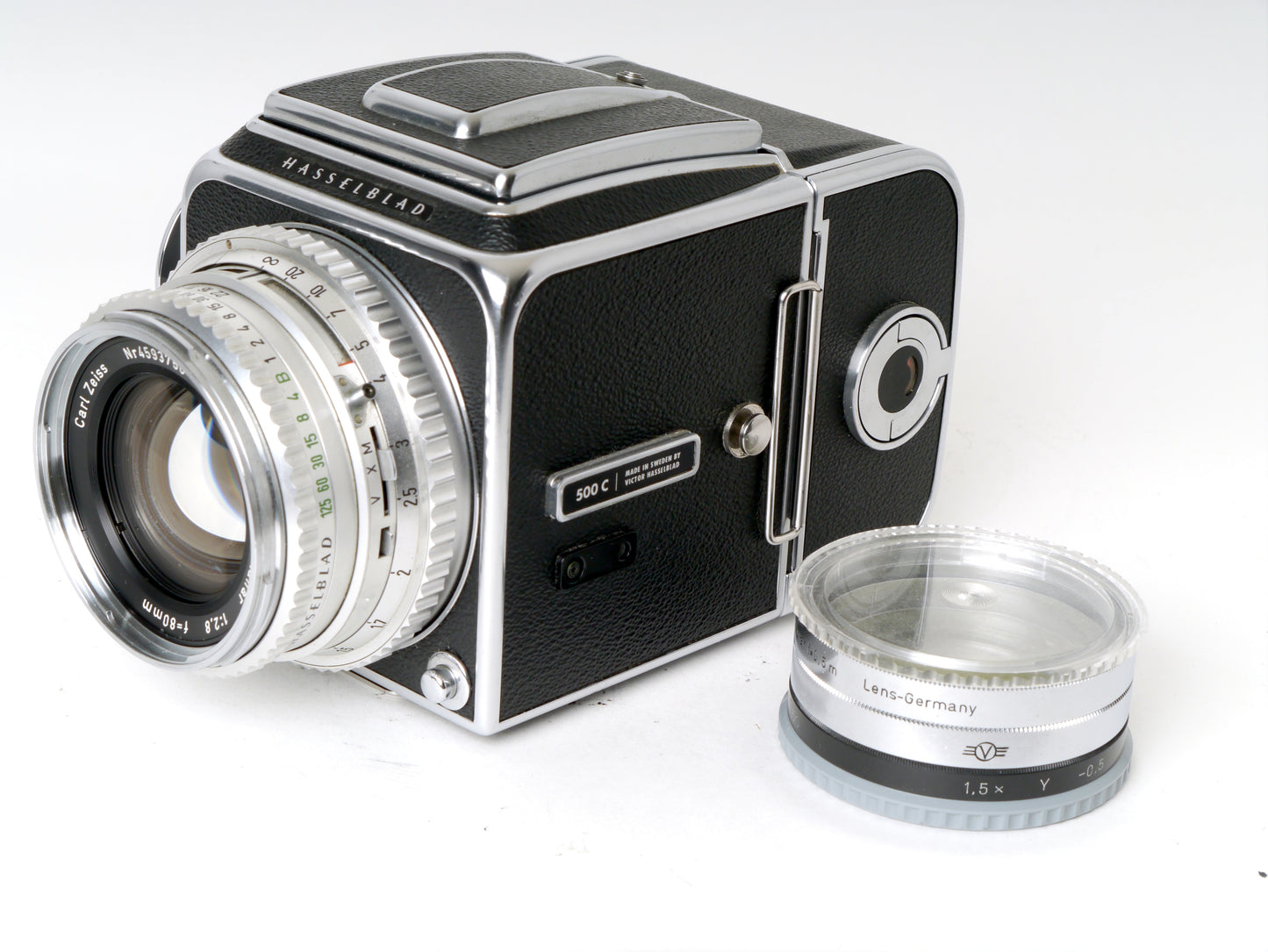 Hasselblad 500 C +Planar C2,8/ 80mm, LS und A 12 Magazin, Chrome Set – neuwertig