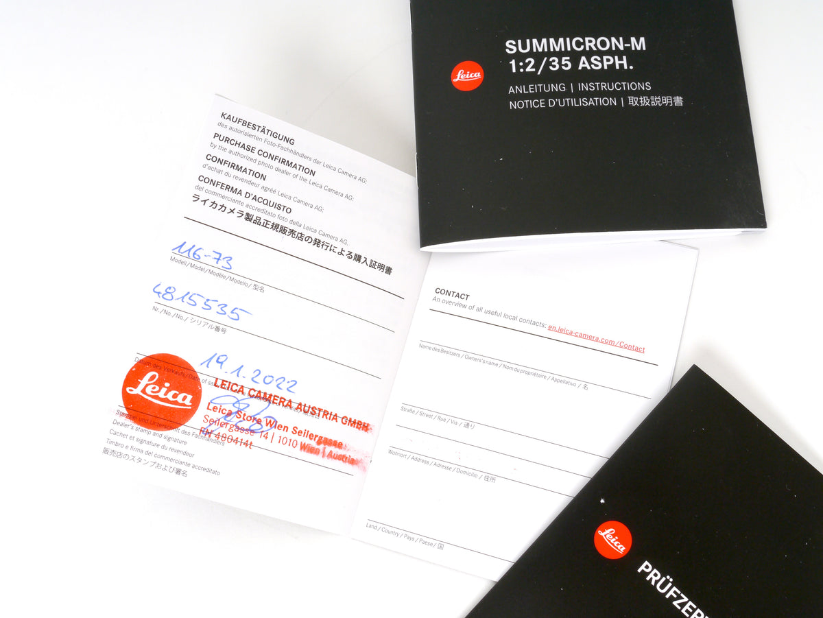 Leica Summicron M 2/35mm Schwarz Art. 11673 – sehr guter Zustand