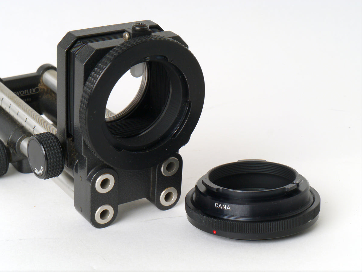 Novoflex Balgengerät mit M42-Objektivanschluss und Canon FD Adapter – Gut