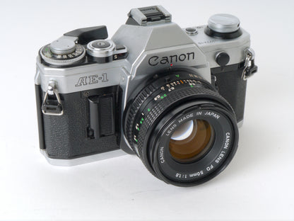 Canon AE-1 Gehäuse Chrom mit FD 1,8/50mm – Gut