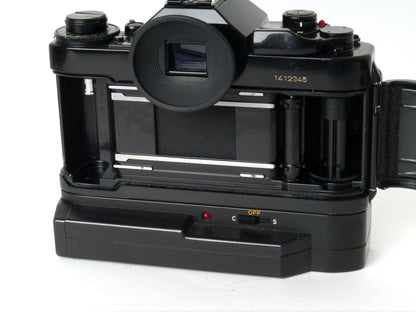 Canon A-1 Gehäuse mit FD 1,8/50mm und Power Winder A2 – Sehr gut
